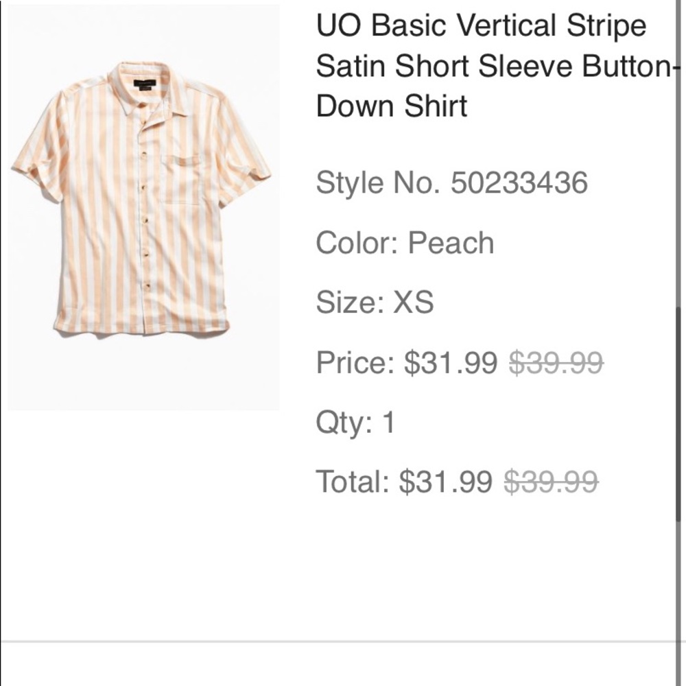 Urban Outfitters Mens XS satin peach button up NWT